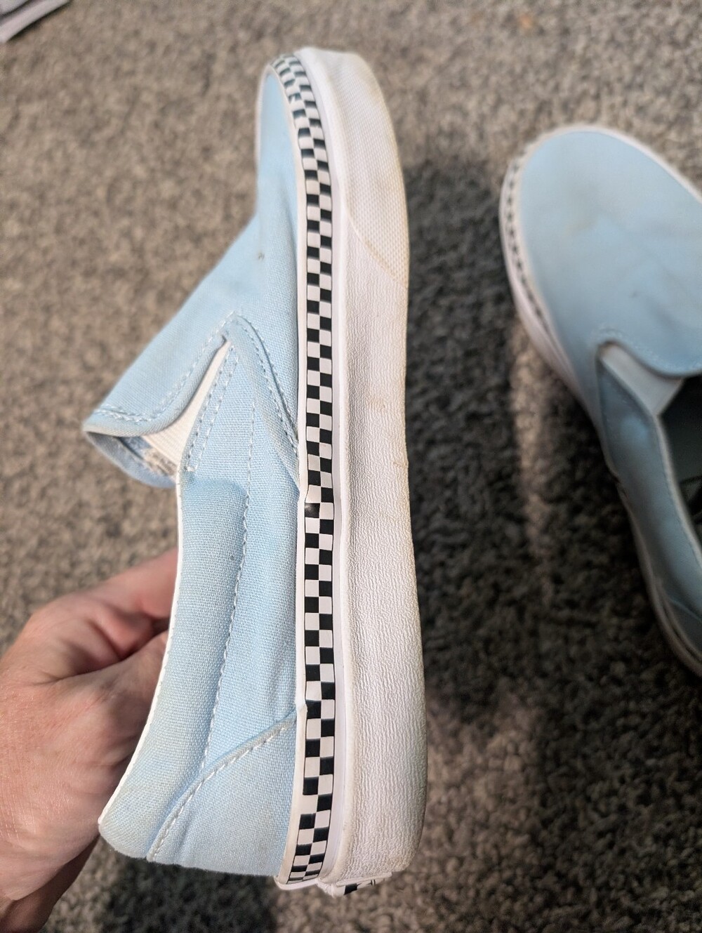 Vans Slip-On Canvas Shoes 7 Light Blue Checkered Detail Skater Casual - Picture 7 of 11
